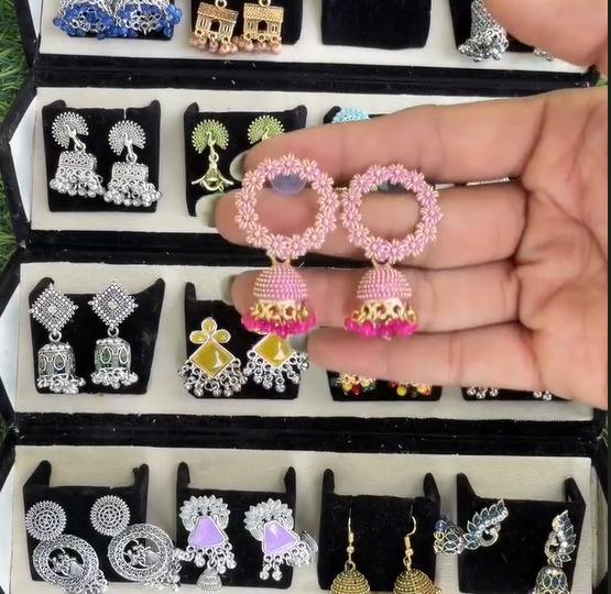 Pink Bloom Jhumka Earrings | Aesthetic Jewellery