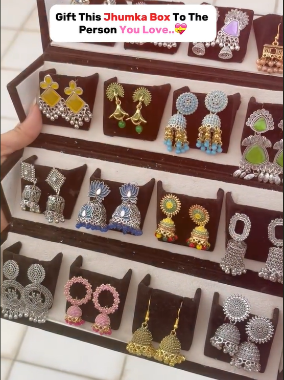 16 Pcs Premium Jhumka Set | Free Velvet Gift Box 🎁 ⭐